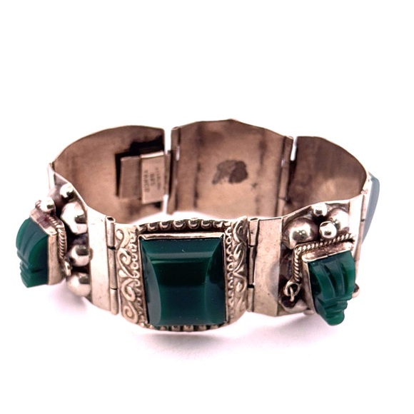 925 Sterling silver and jade TAXCO J. Flores large bracelet 63.9g